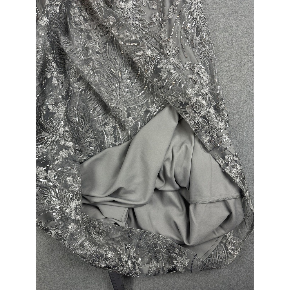 Alex Evenings Dress Womens 8 Silver Sequin Lace A-Line Formal Maxi Gown NWT - Picture 7 of 11